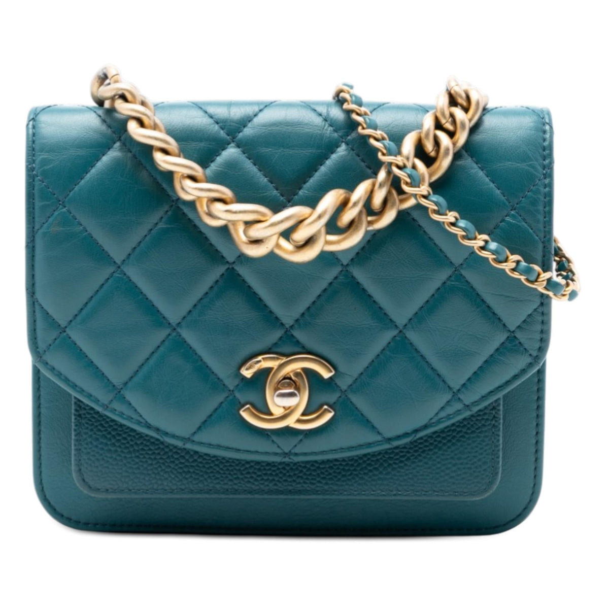 Chanel Mini Quilted Calfskin and Caviar Chain Handle Flap Satchel - Blue