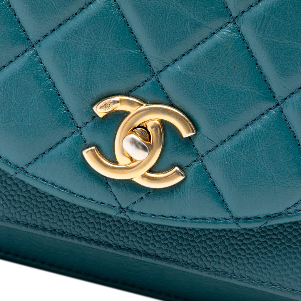 Chanel Mini Quilted Calfskin and Caviar Chain Handle Flap Satchel - Blue