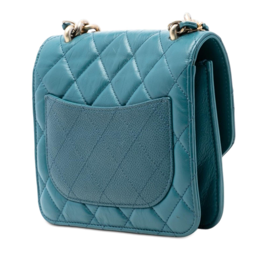 Chanel Mini Quilted Calfskin and Caviar Chain Handle Flap Satchel - Blue