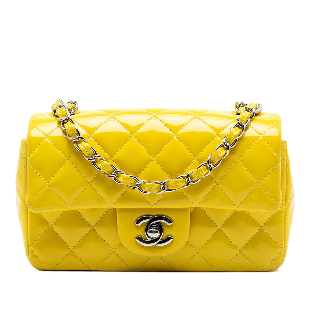 Chanel Mini Rectangular Classic Patent Single Flap Crossbody Bag - Yellow