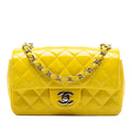 Chanel Mini Rectangular Classic Patent Single Flap Crossbody Bag - Yellow