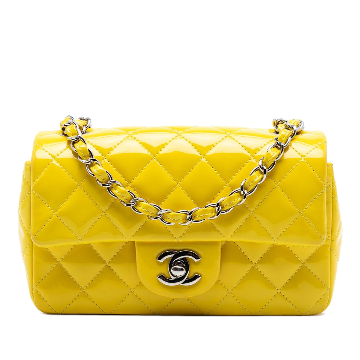Chanel Mini Rectangular Classic Patent Single Flap Crossbody Bag - Yellow