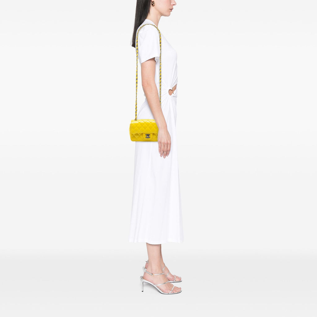 Chanel Mini Rectangular Classic Patent Single Flap Crossbody Bag - Yellow