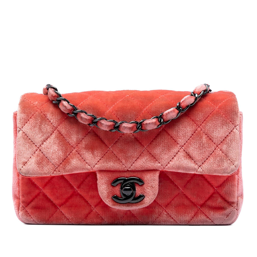 Chanel Mini Rectangular Classic Velvet Single Flap Crossbody Bag - Orange