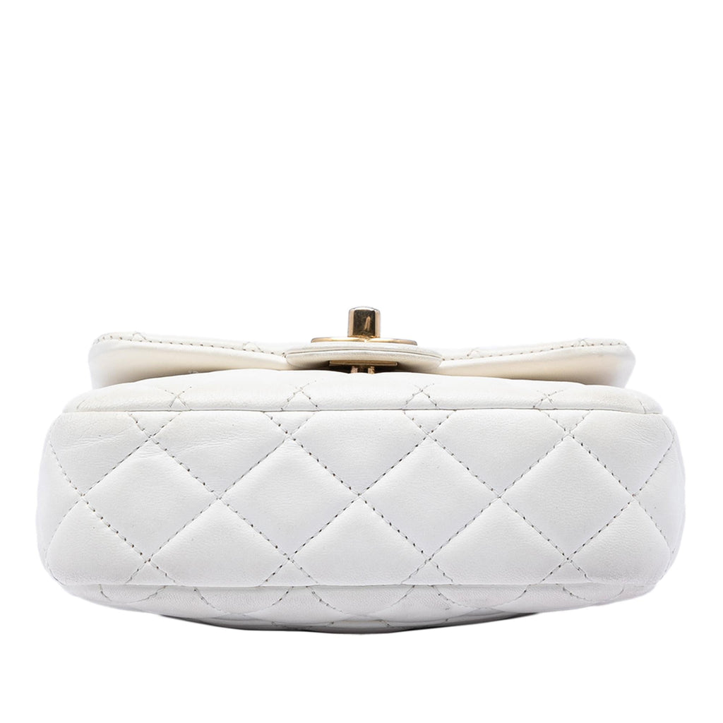 Chanel Mini Square Classic Lambskin Enamel Coco Hearts Single Flap Crossbody Bag - White