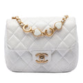 Chanel Mini Square Classic Lambskin Enamel Coco Hearts Single Flap Crossbody Bag - White