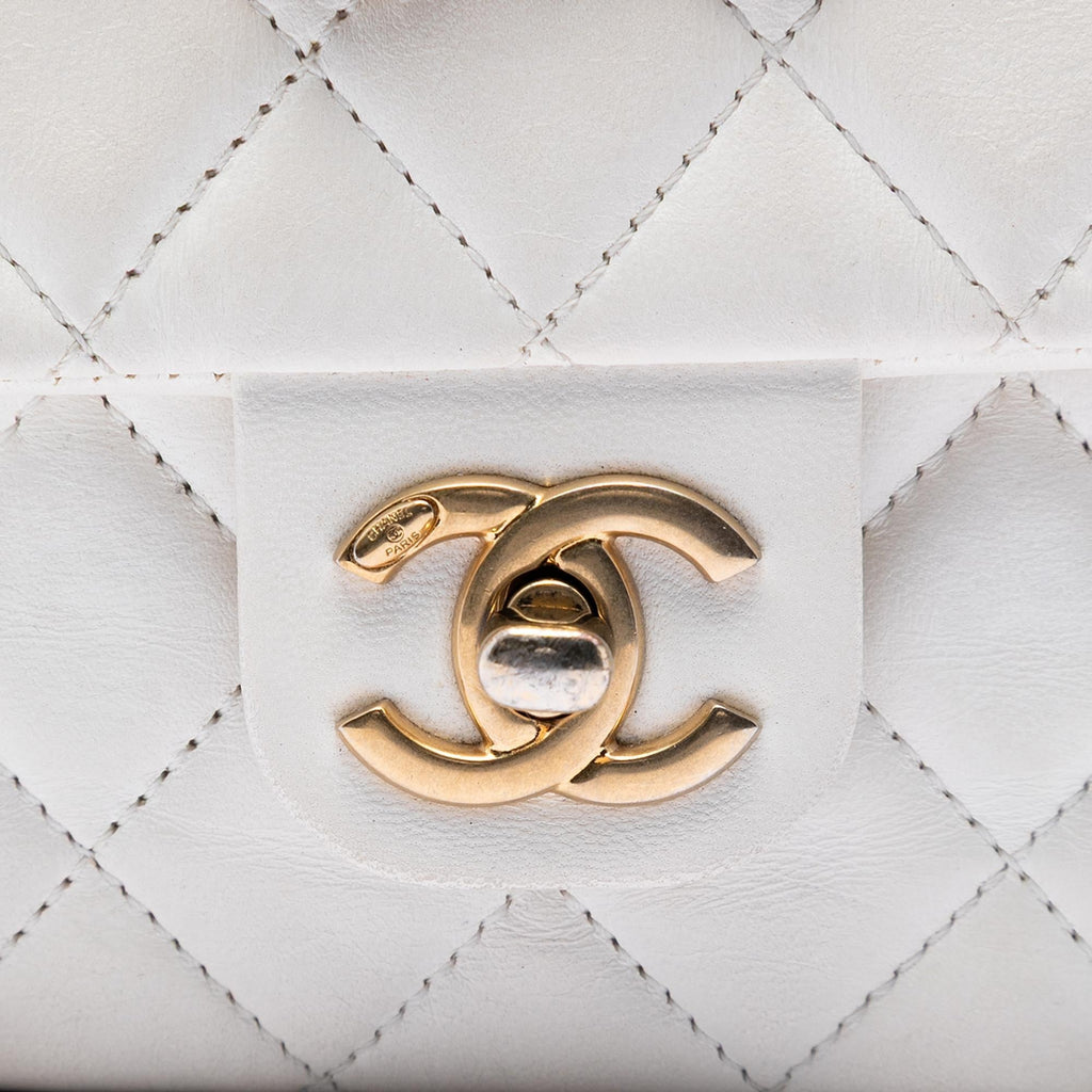 Chanel Mini Square Classic Lambskin Enamel Coco Hearts Single Flap Crossbody Bag - White