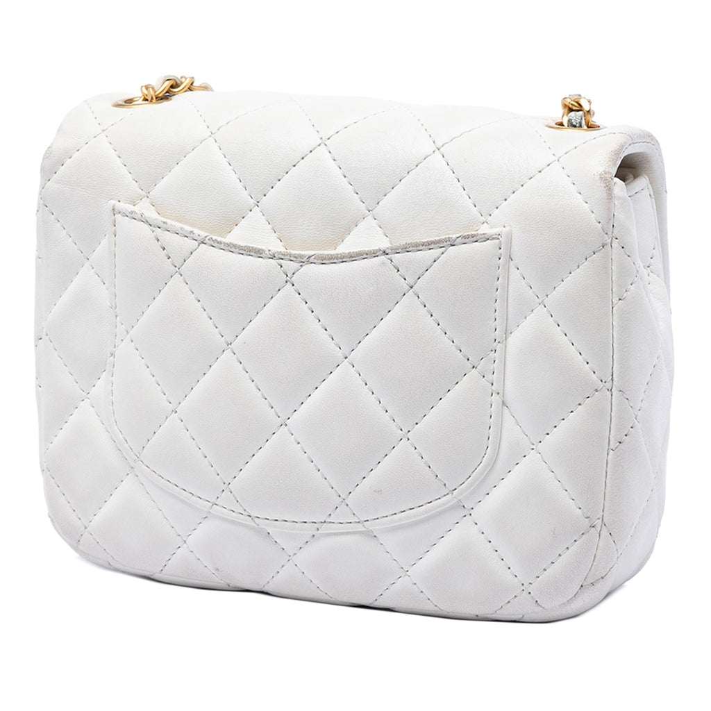 Chanel Mini Square Classic Lambskin Enamel Coco Hearts Single Flap Crossbody Bag - White