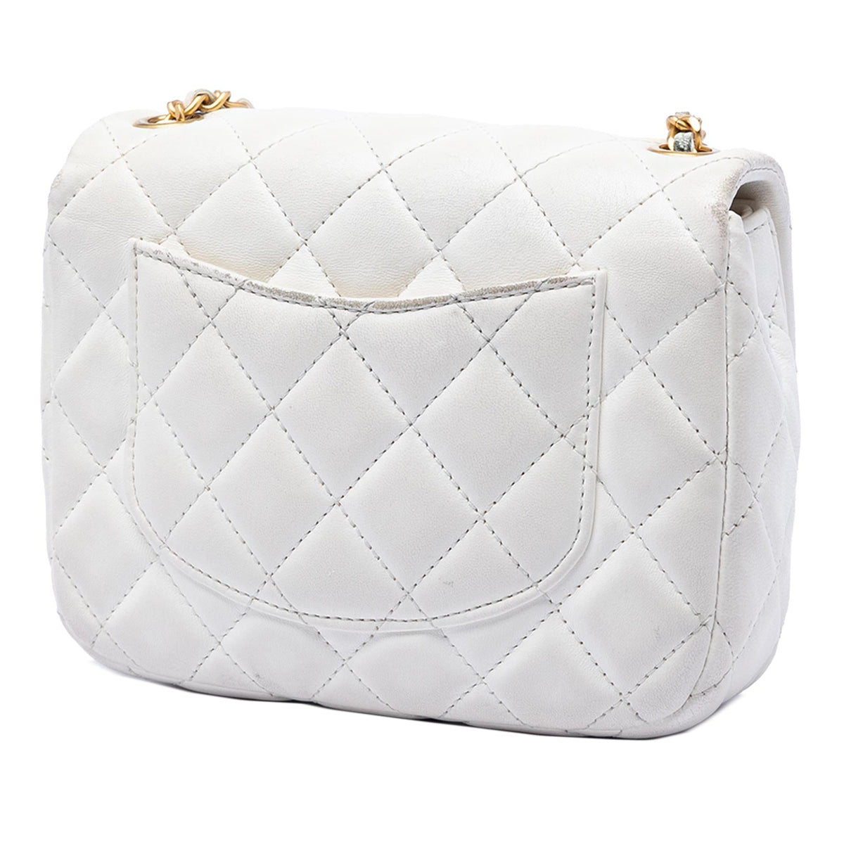 Chanel Mini Square Classic Lambskin Enamel Coco Hearts Single Flap Crossbody Bag - White