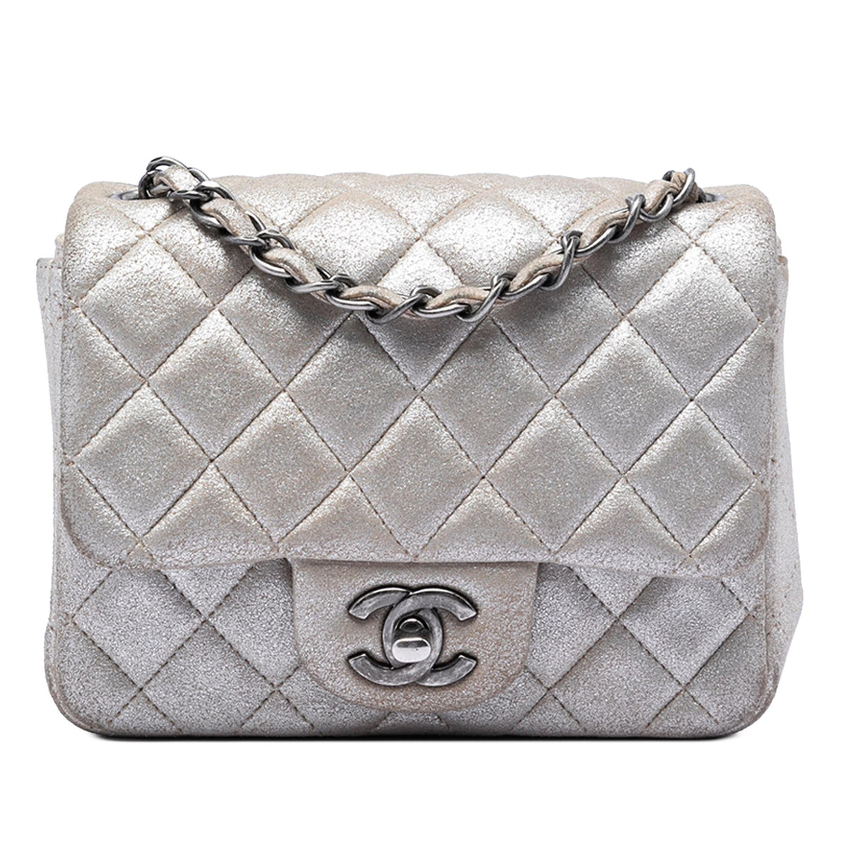Chanel Mini Square Classic Metallic Lambskin Single Flap Crossbody Bag - Brown