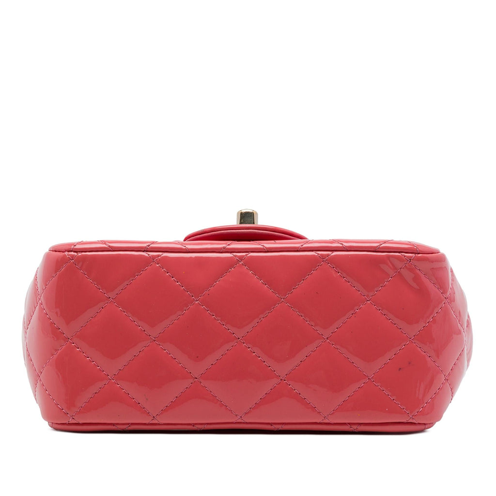 Chanel Mini Square Classic Patent Single Flap Crossbody Bag - Pink