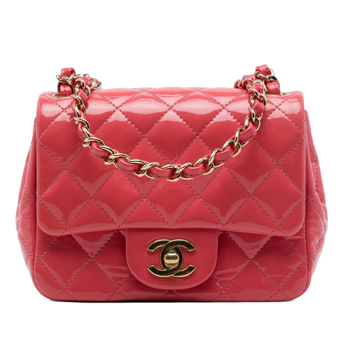 Chanel Mini Square Classic Patent Single Flap Crossbody Bag - Pink