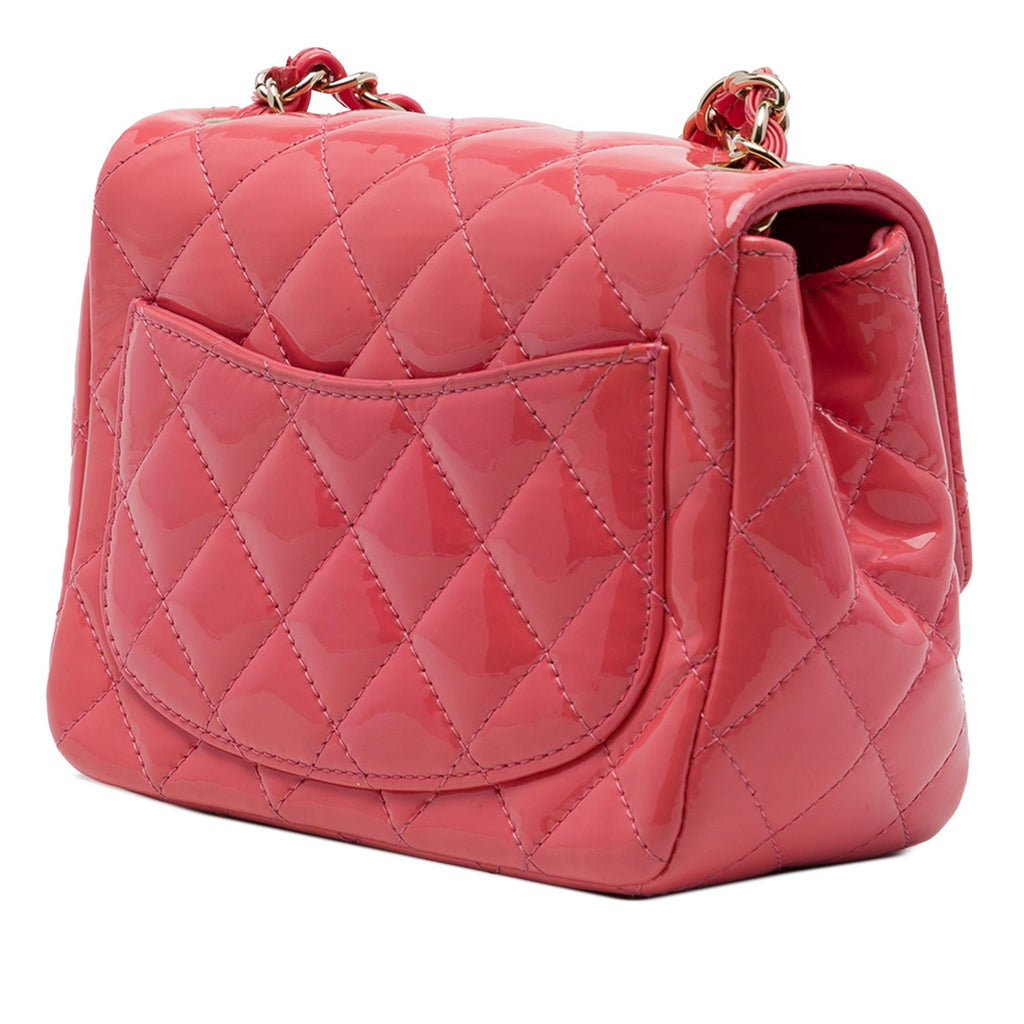 Chanel Mini Square Classic Patent Single Flap Crossbody Bag - Pink
