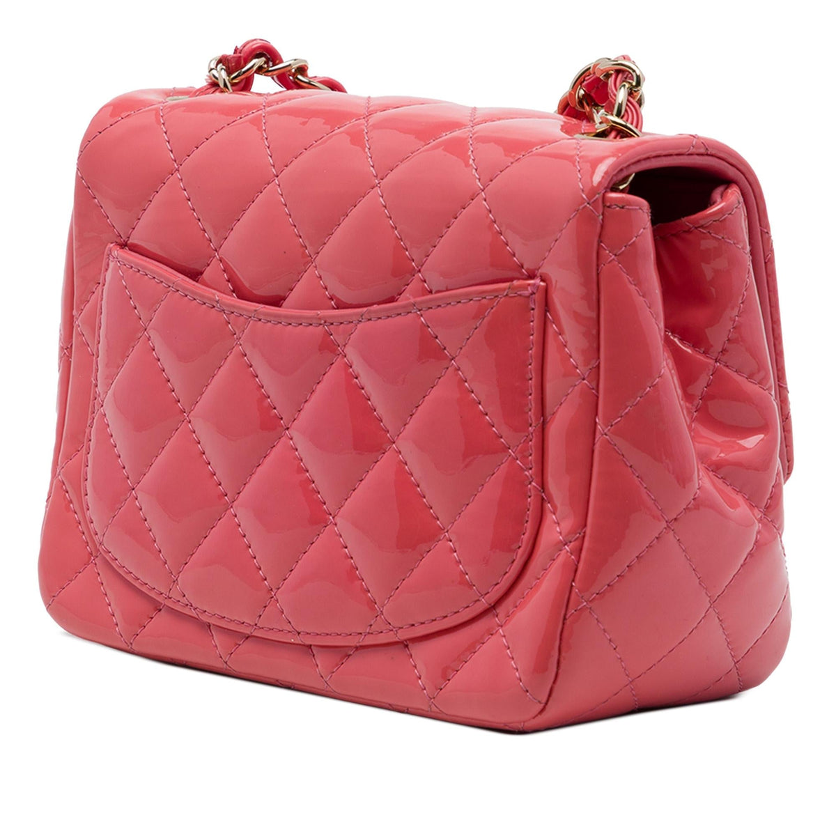 Chanel Mini Square Classic Patent Single Flap Crossbody Bag - Pink