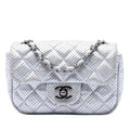 Chanel Mini Square Classic Perforated Lambskin Single Flap Crossbody Bag - Silver