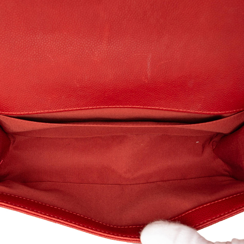 Chanel Old Medium Quilted Caviar Boy Flap Crossbody Bag - Red