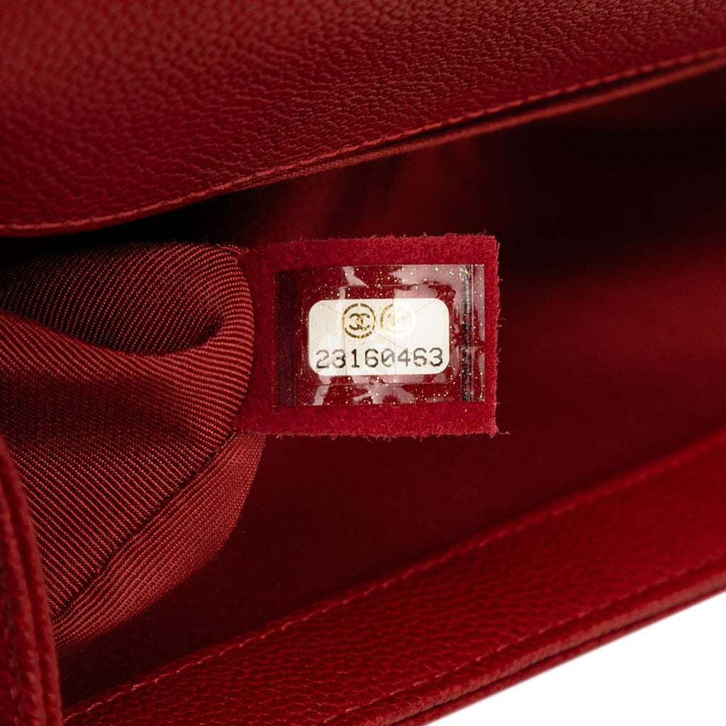 Chanel Old Medium Quilted Caviar Boy Flap Crossbody Bag - Red