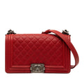 Chanel Old Medium Quilted Caviar Boy Flap Crossbody Bag - Red
