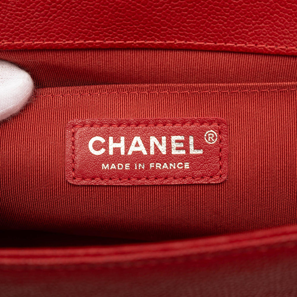 Chanel Old Medium Quilted Caviar Boy Flap Crossbody Bag - Red