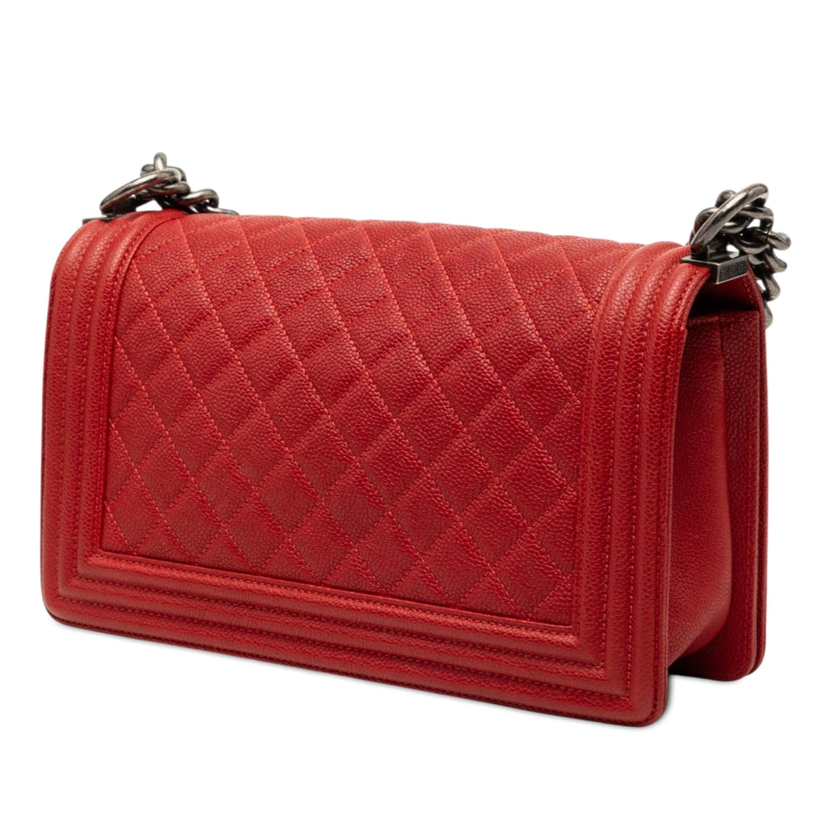Chanel Old Medium Quilted Caviar Boy Flap Crossbody Bag - Red