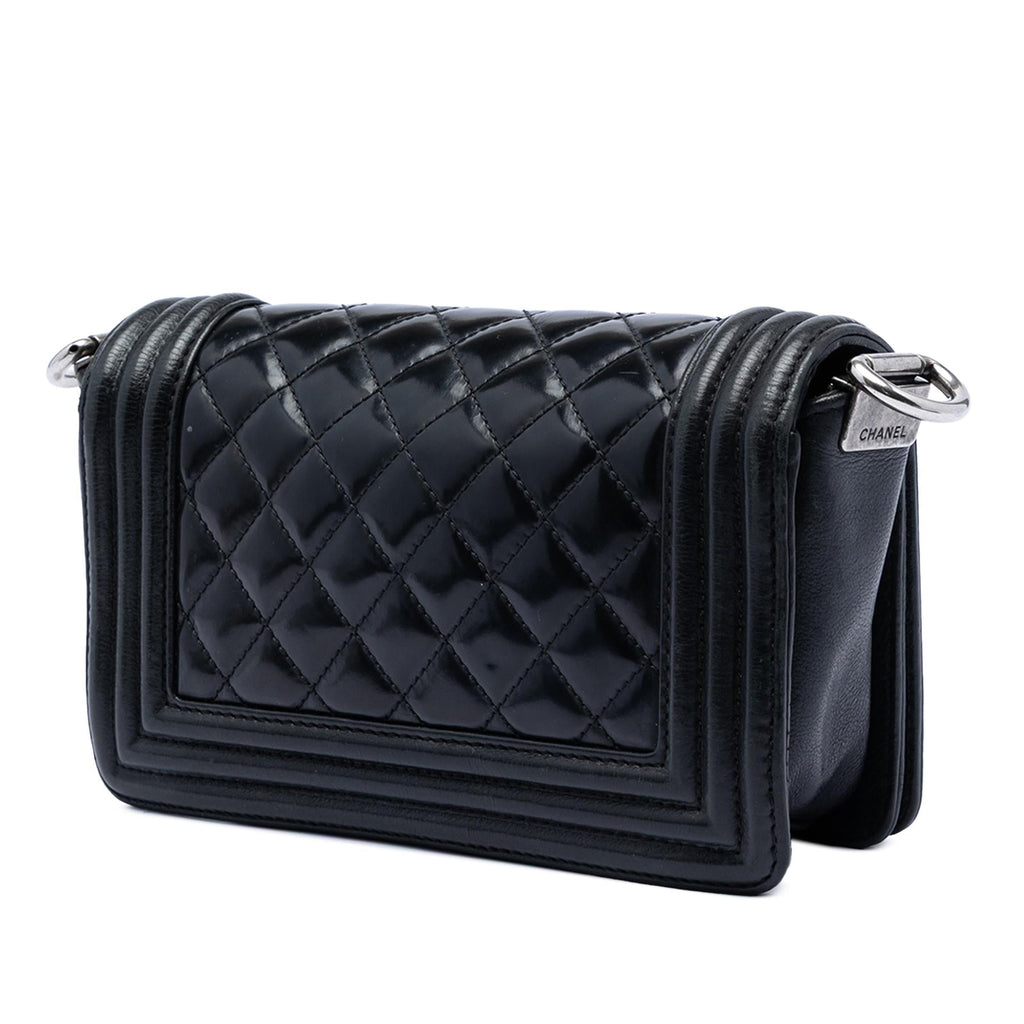 Chanel Paris Bombay Small Quilted Patent Medallion Embellished Boy Flap Satchel - Black