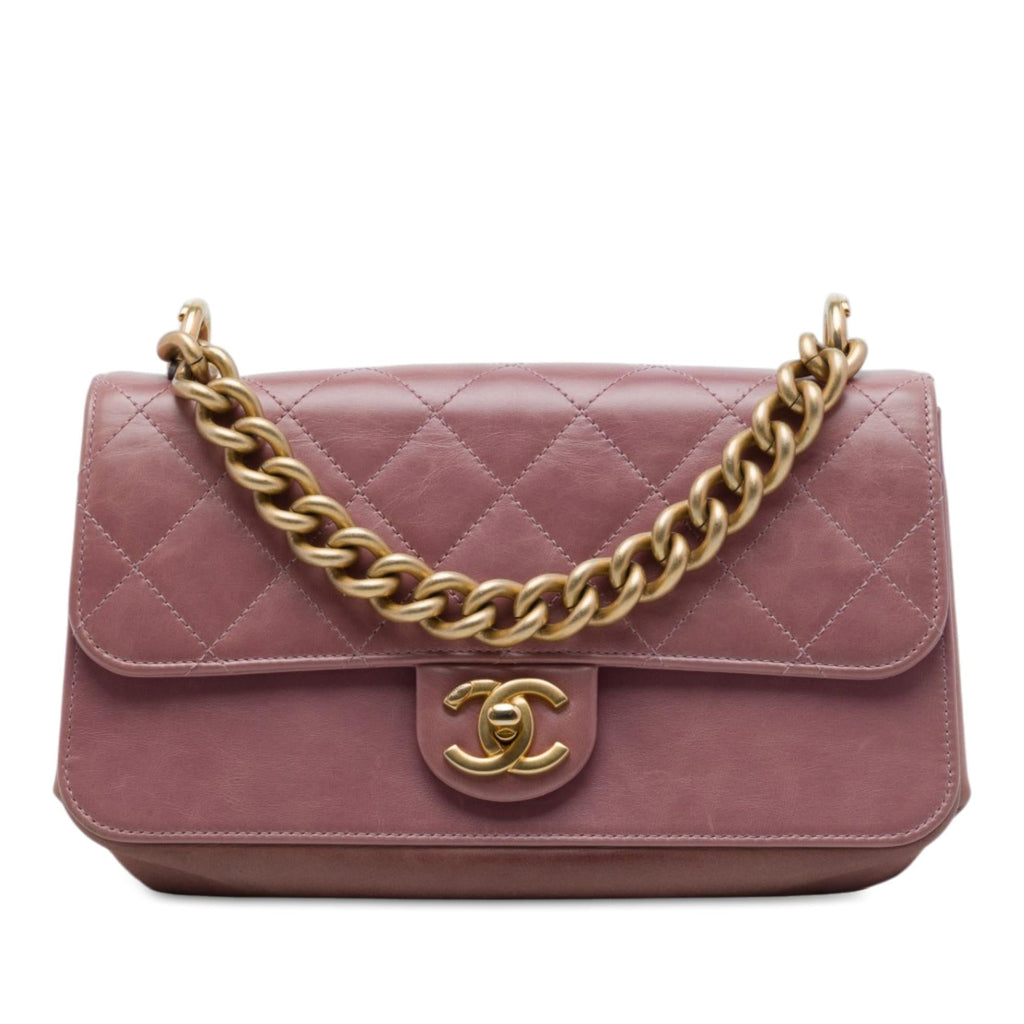 Chanel Paris Cosmopolite Small Aged Calfskin Straight Lined Flap Satchel - Pink
