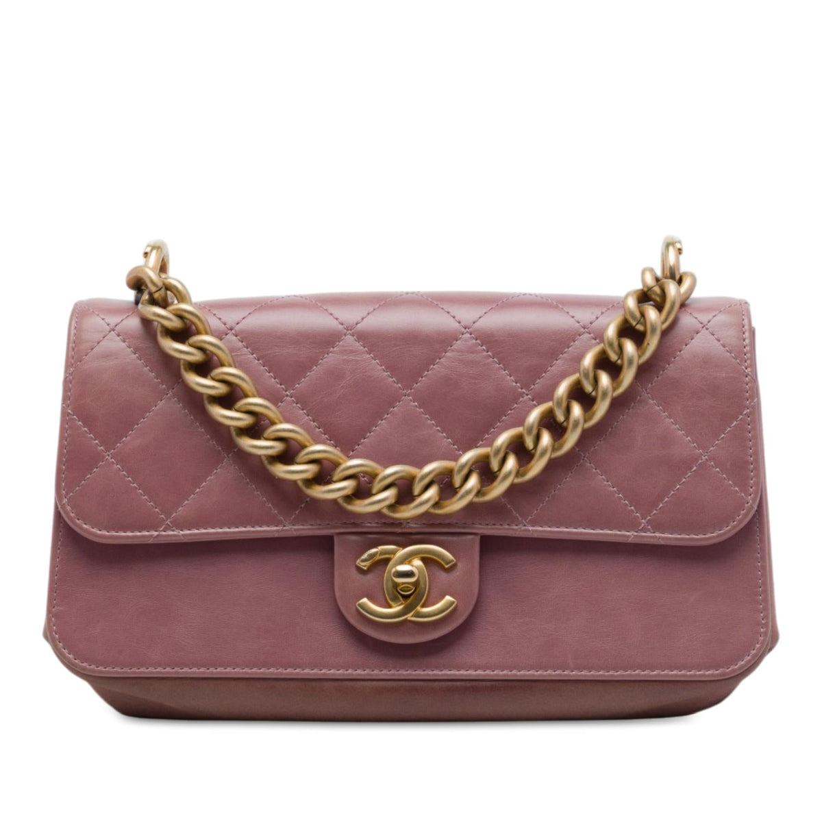Chanel Paris Cosmopolite Small Aged Calfskin Straight Lined Flap Satchel - Pink