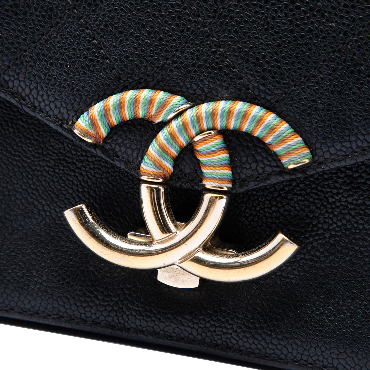 Chanel Paris Cuba Small Quilted Caviar Thread Around Flap Satchel - Black