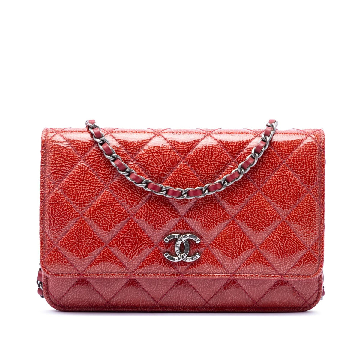 Chanel Paris Dallas CC Quilted Patent Goatskin Wallet on Chain - Red