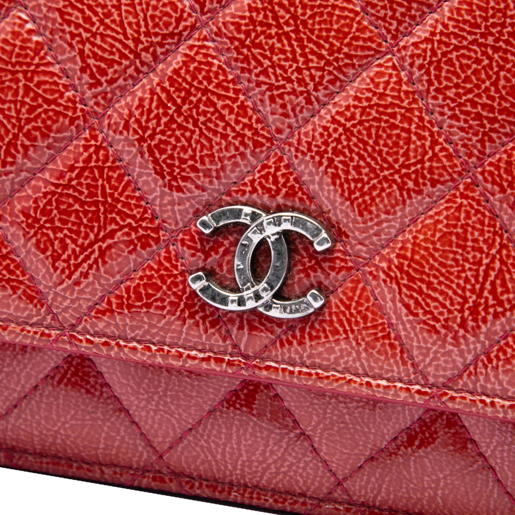 Chanel Paris Dallas CC Quilted Patent Goatskin Wallet on Chain - Red