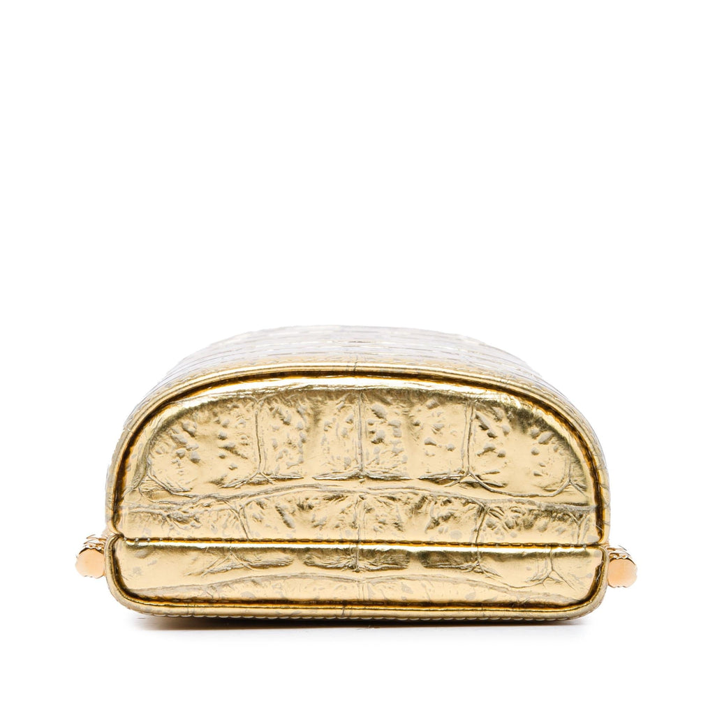 Chanel Paris New York CC Croc Embossed Metallic Calfskin Box Minaudiere Bag - Gold