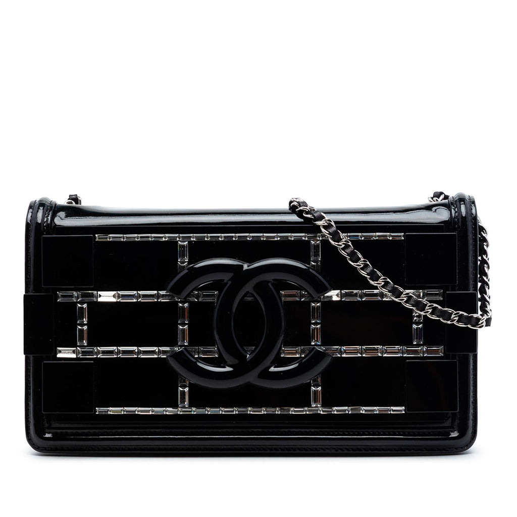 Chanel Patent and Acrylic Crystal Embellished Boy Brick Horizontal Flap Crossbody Bag - Black