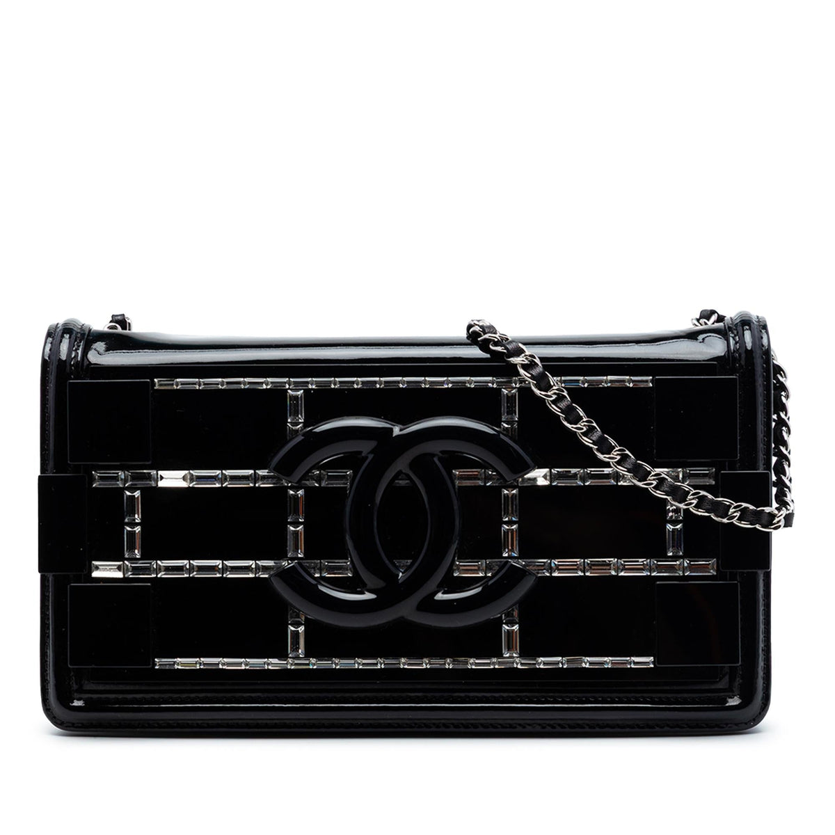 Chanel Patent and Acrylic Crystal Embellished Boy Brick Horizontal Flap Crossbody Bag - Black