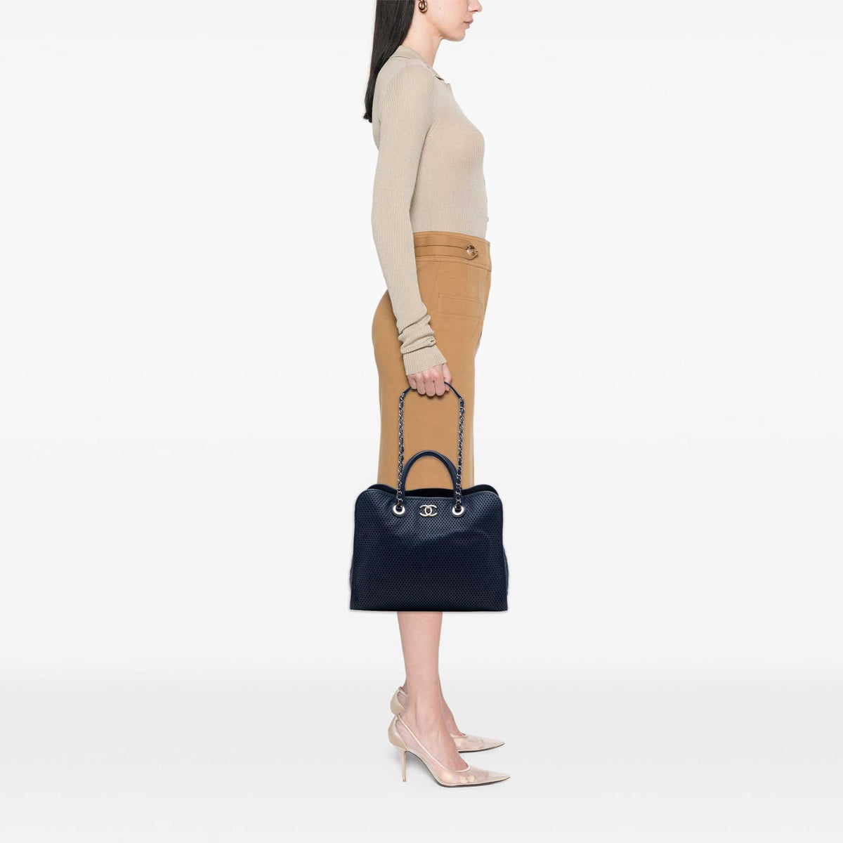 Chanel Perforated Calfskin Up In The Air Tote Bag - Blue