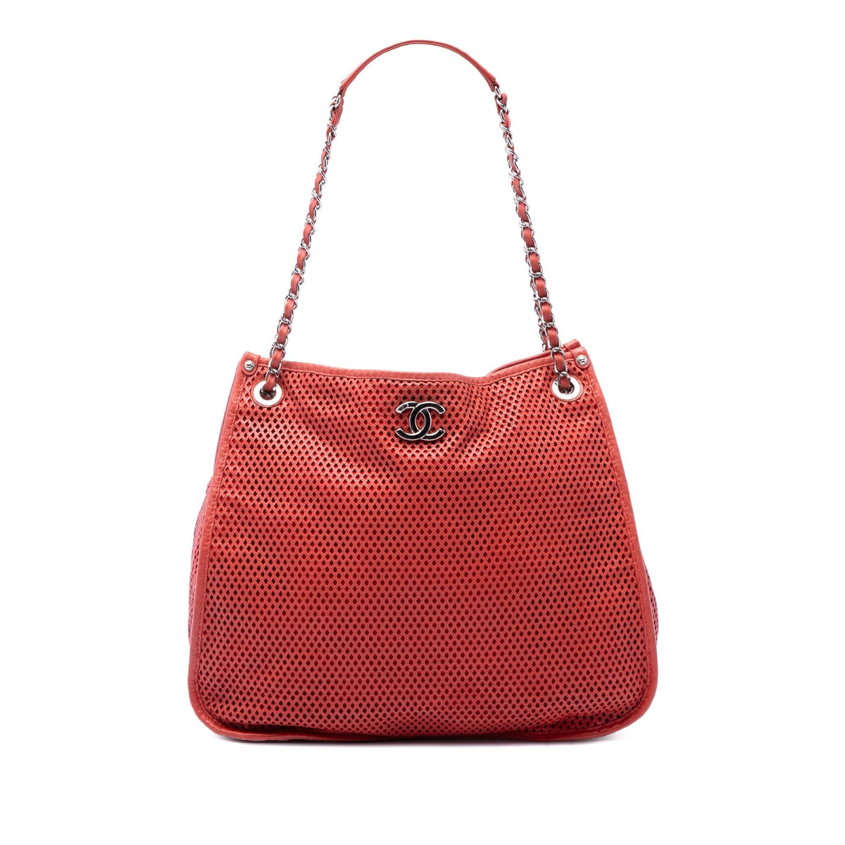 Chanel Perforated Calfskin Up In The Air Tote Bag - Red
