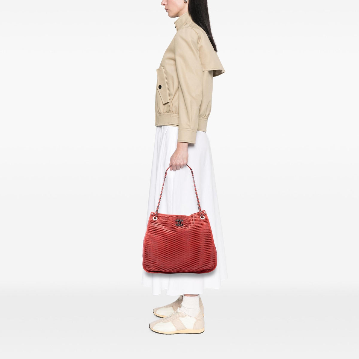 Chanel Perforated Calfskin Up In The Air Tote Bag - Red