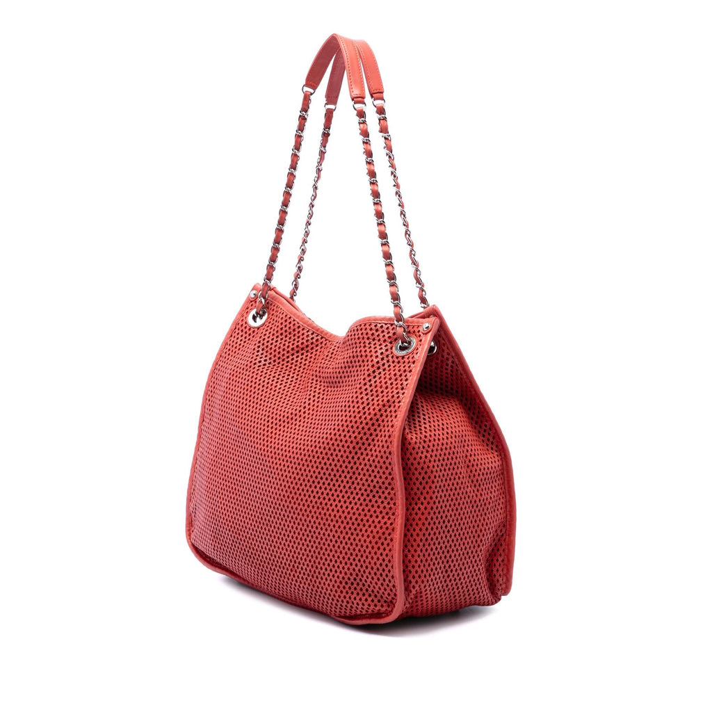 Chanel Perforated Calfskin Up In The Air Tote Bag - Red