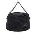 Chanel Perforated Lambskin Baseball Spirit Ligne Hobo - Black