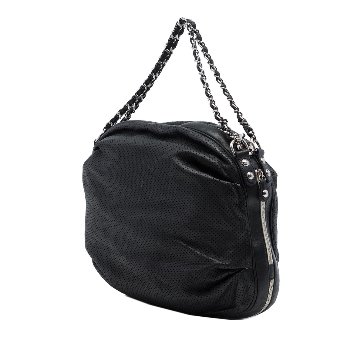 Chanel Perforated Lambskin Baseball Spirit Ligne Hobo - Black