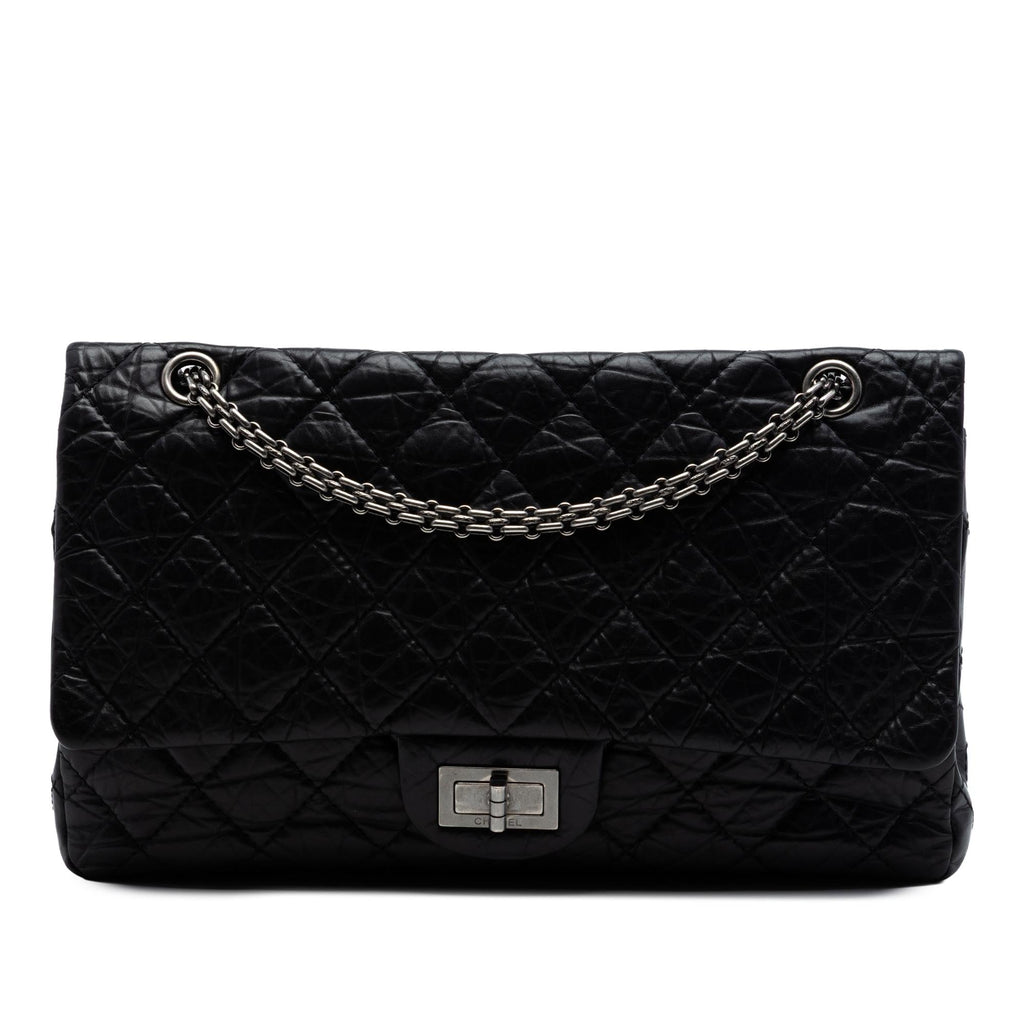 Chanel Quilted Aged Calfskin Reissue 2.55 Double Flap 227 Shoulder Bag - Black