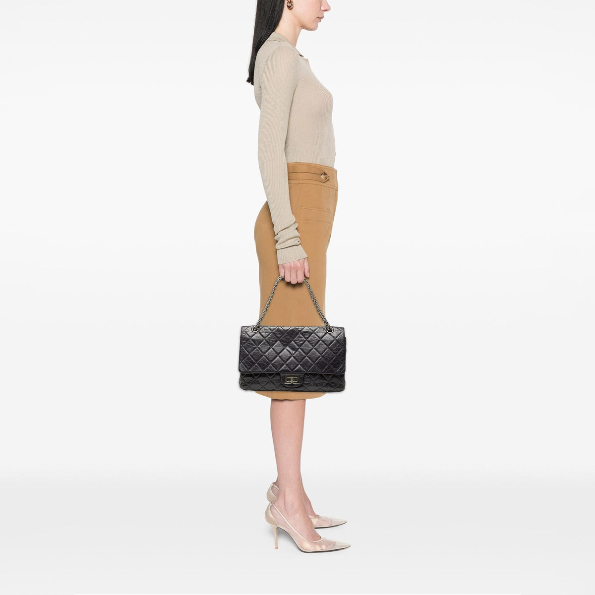 Chanel Quilted Aged Calfskin Reissue 2.55 Double Flap 227 Shoulder Bag - Purple