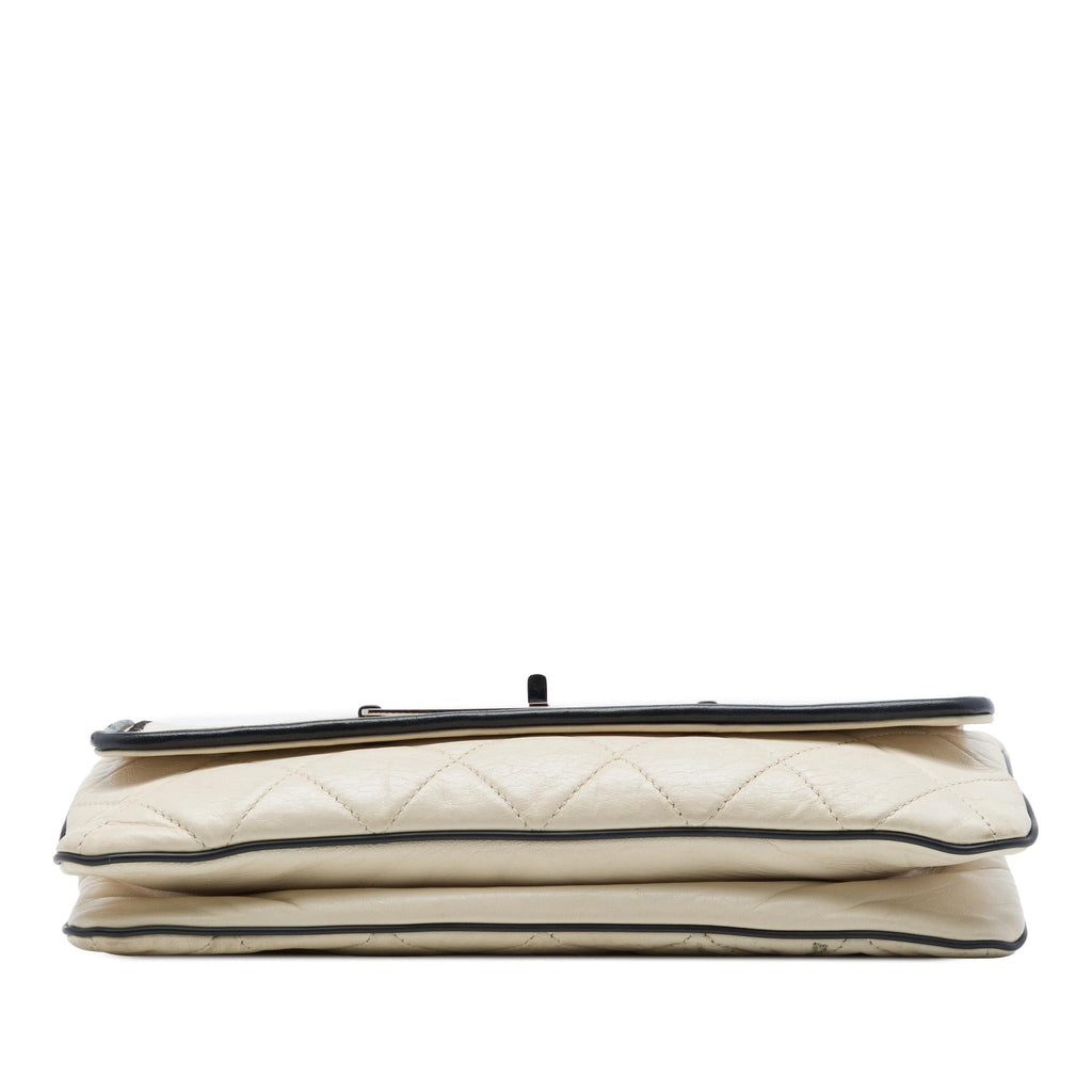 Chanel Quilted Aged Lambskin Reissue 2.55 East West Flap Shoulder Bag - White