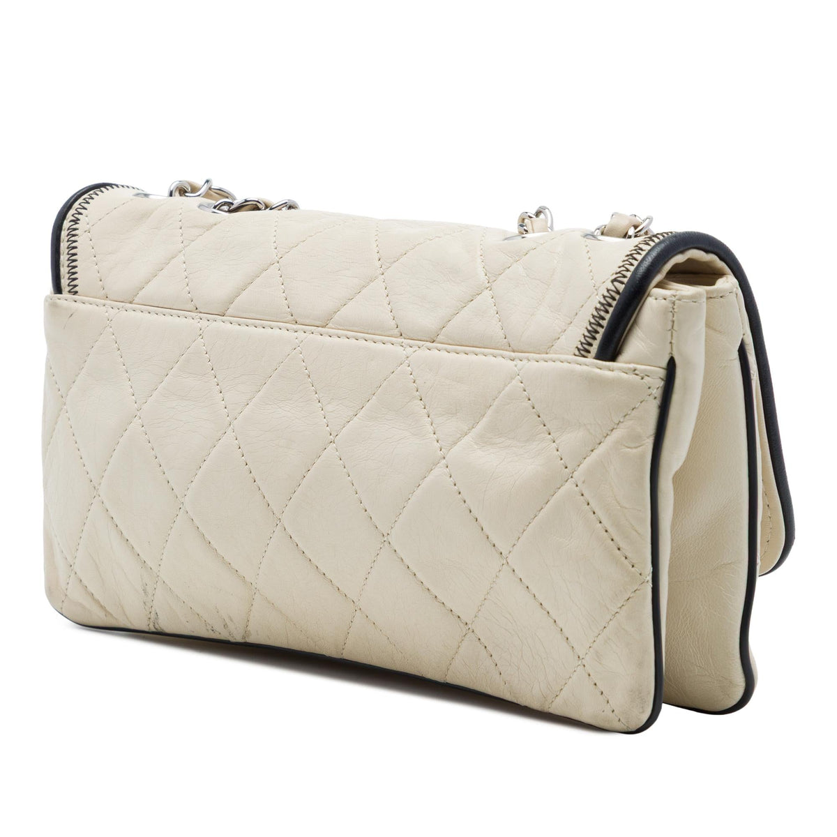 Chanel Quilted Aged Lambskin Reissue 2.55 East West Flap Shoulder Bag - White