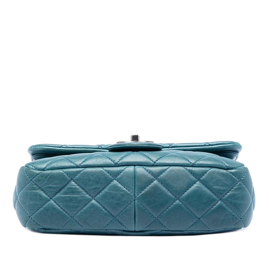 Chanel Quilted Calfskin Plaque Double Flap Shoulder Bag - Blue