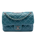 Chanel Quilted Calfskin Plaque Double Flap Shoulder Bag - Blue