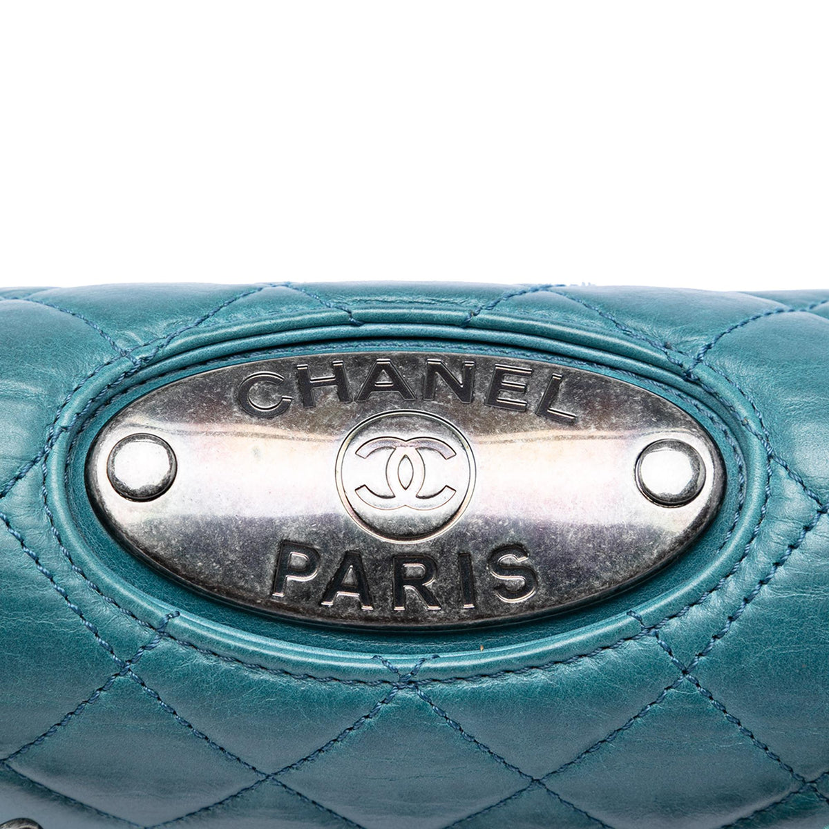 Chanel Quilted Calfskin Plaque Double Flap Shoulder Bag - Blue