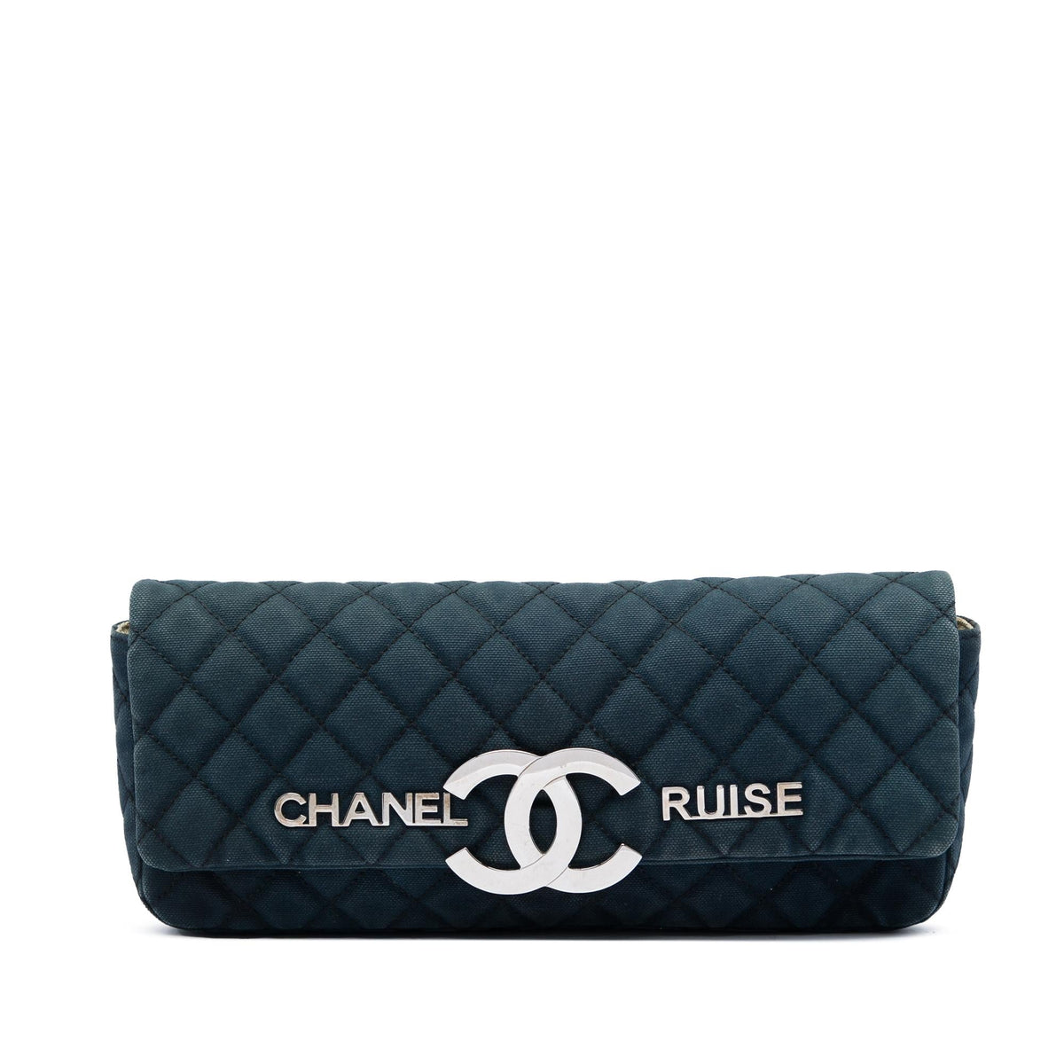 Chanel Quilted Canvas CC Cruise East West Flap Clutch - Blue