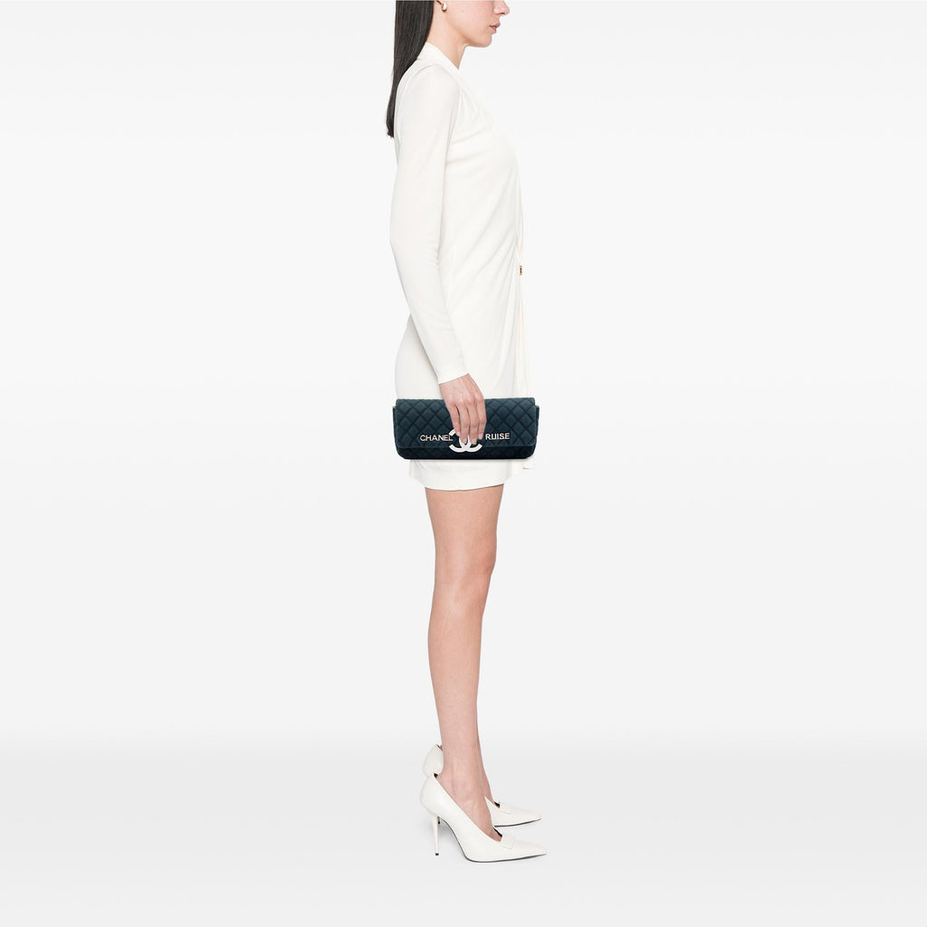Chanel Quilted Canvas CC Cruise East West Flap Clutch - Blue