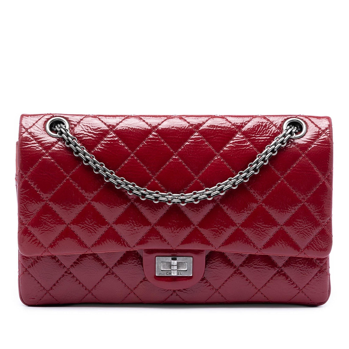 Chanel Quilted Crinkled Patent Reissue 2.55 Double Flap 226 Shoulder Bag - Red
