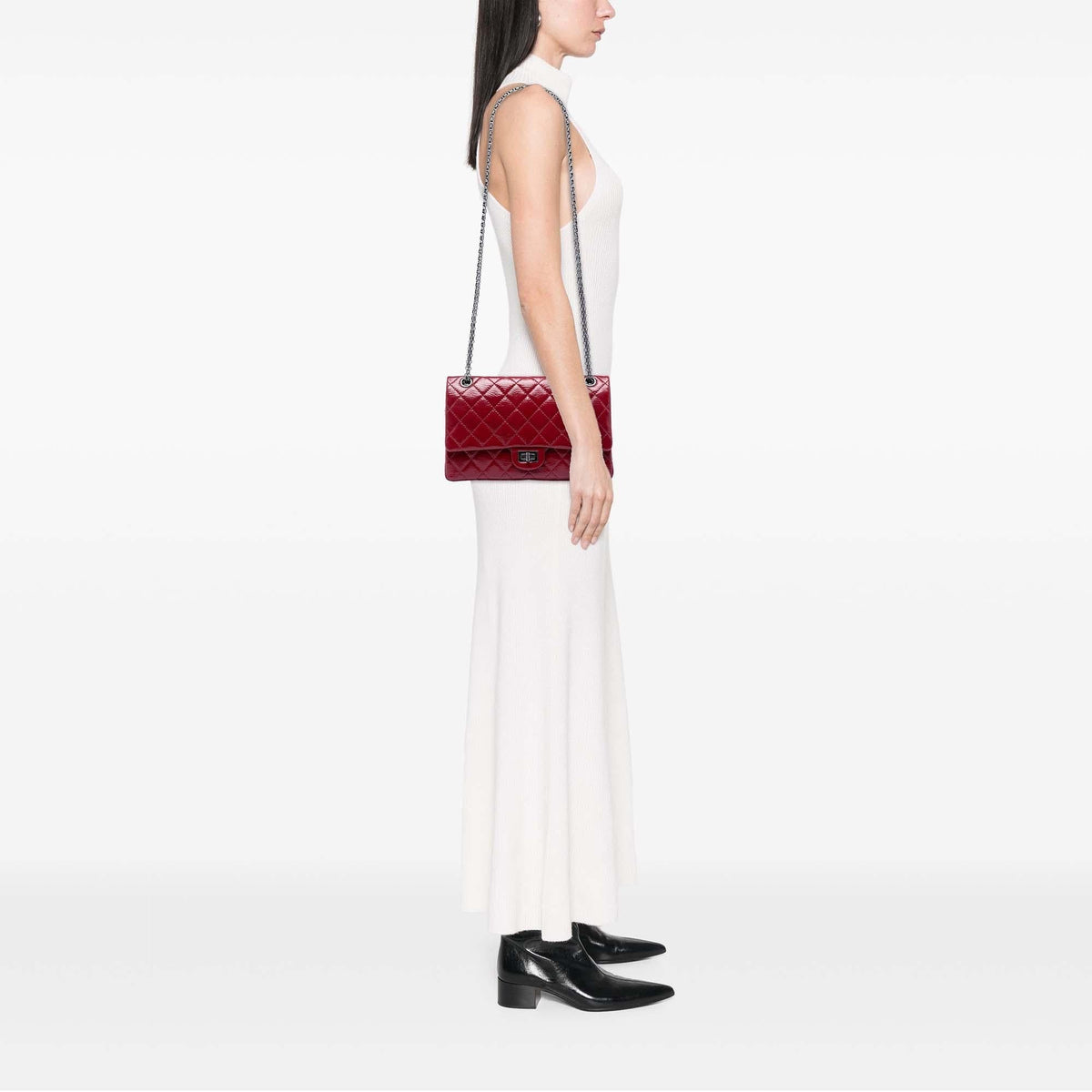 Chanel Quilted Crinkled Patent Reissue 2.55 Double Flap 226 Shoulder Bag - Red